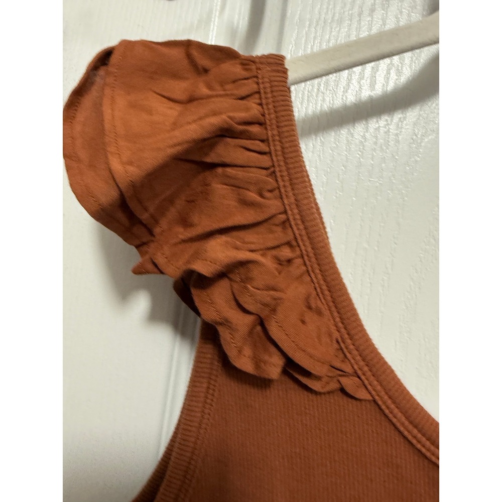 New Old Navy Womens 2X Ribbed Ruffle trim Knit Tank Top Plus Size Chestnut brown - Picture 13 of 15
